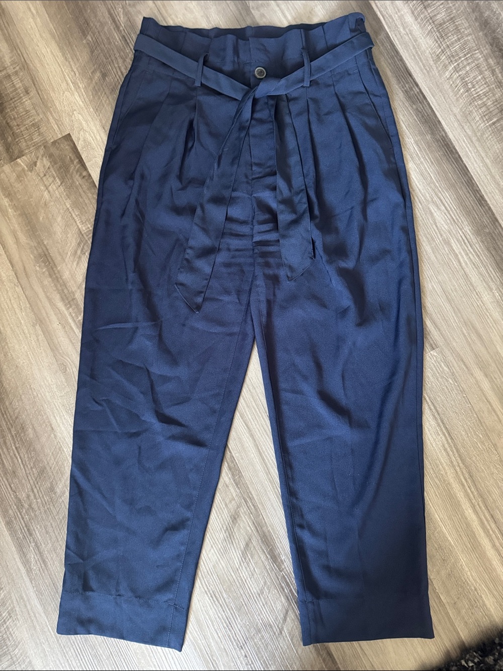 Madewell Women's 4 Drapey Paperbag Pants High Waist Tie Belt navy blue work wear